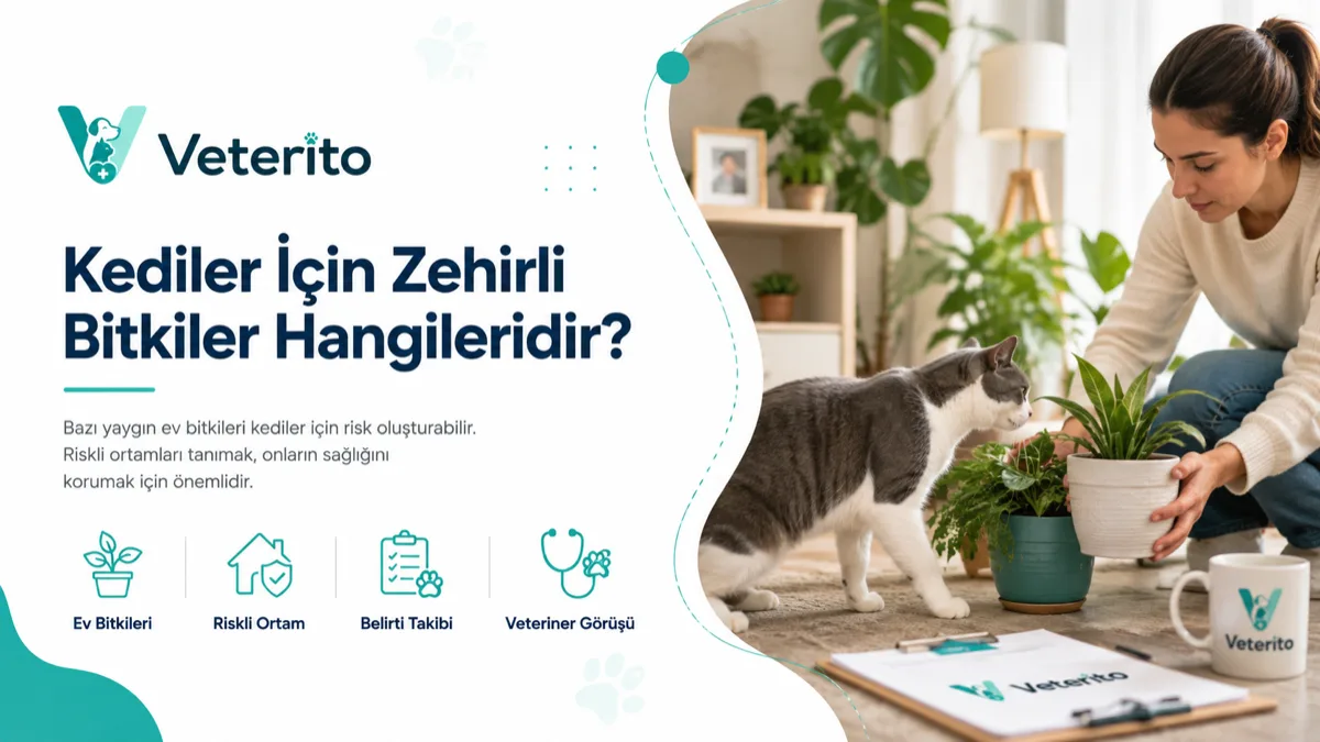 Kediler için zehirli bitkiler konulu yazının kapak görseli; ev bitkileri arasında kedi ve zambak gibi riskli türler