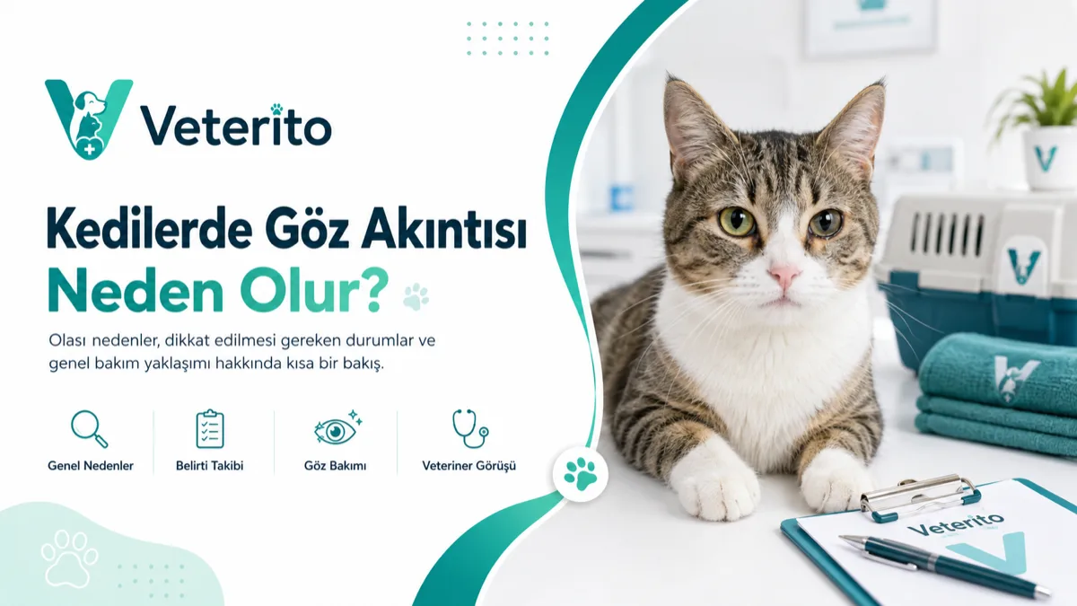 Kedilerde göz akıntısı konulu yazının kapak görseli; gözünü kısan kedi, akıntı rengi ve muayene zamanı
